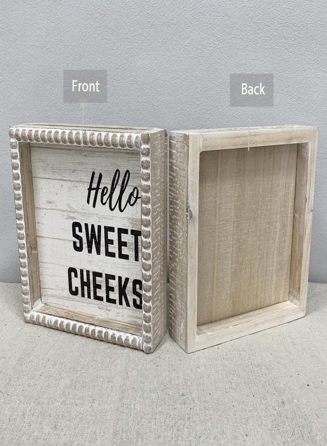 ZLFart Boho Farmhouse Wooden Framed Bathroom Decor Signs, Funny Restroom Decorative Plaque Small Cute, Toilet Rules Shelf Decoration (Hello Sweet Cheeks) - Image 5
